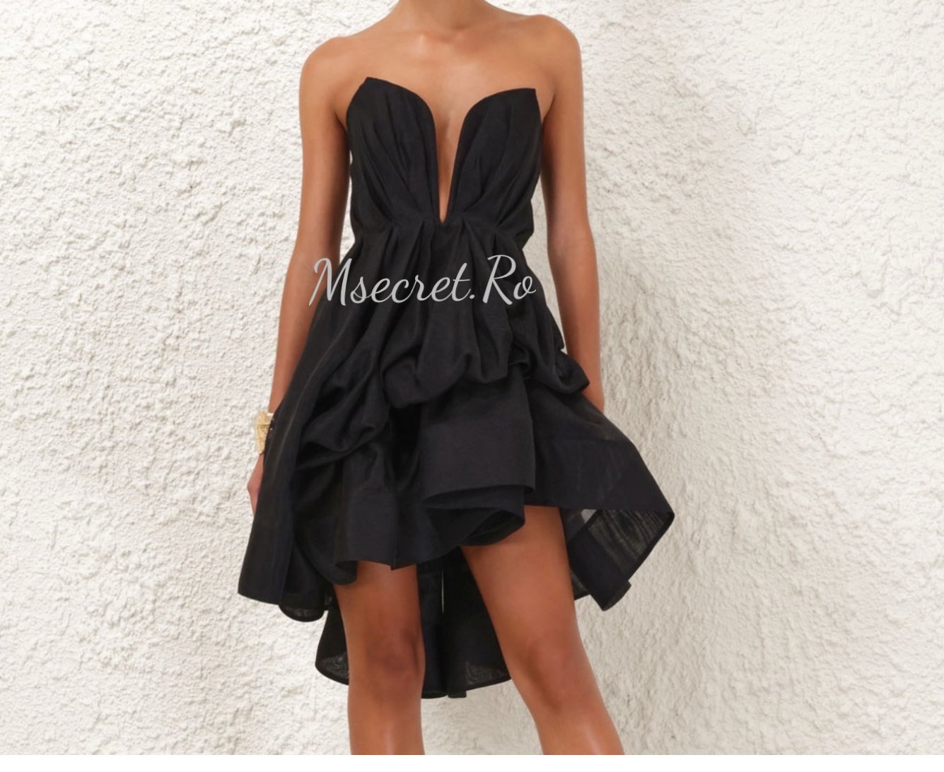 Rochie neagra din in cu corset