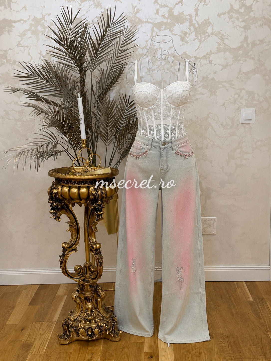 Pink jeans with stones