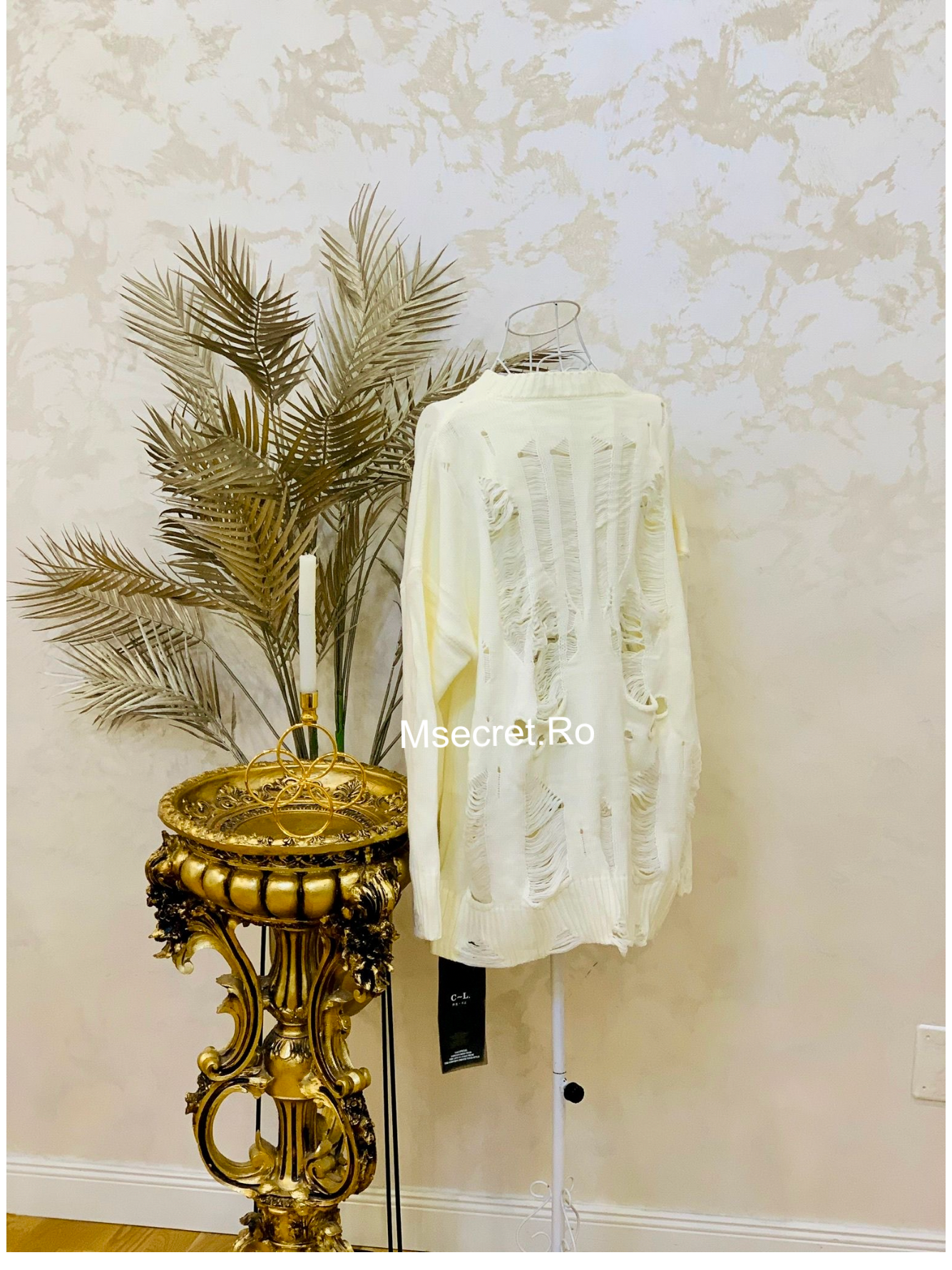 Pulover din lana Oversized cu Detalii Statement
