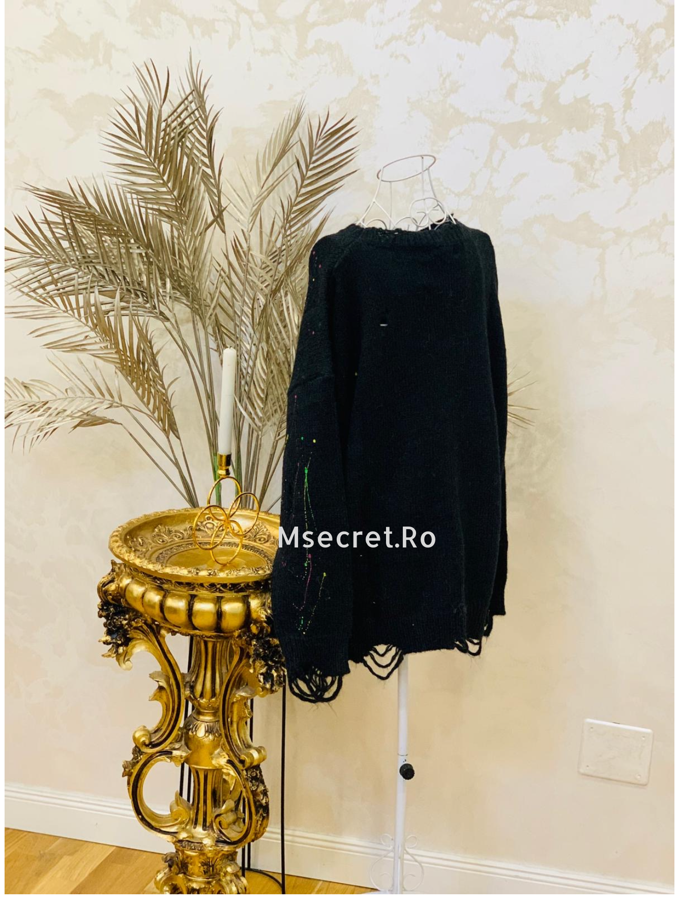 Pulover din lana Oversized cu Detalii Statement