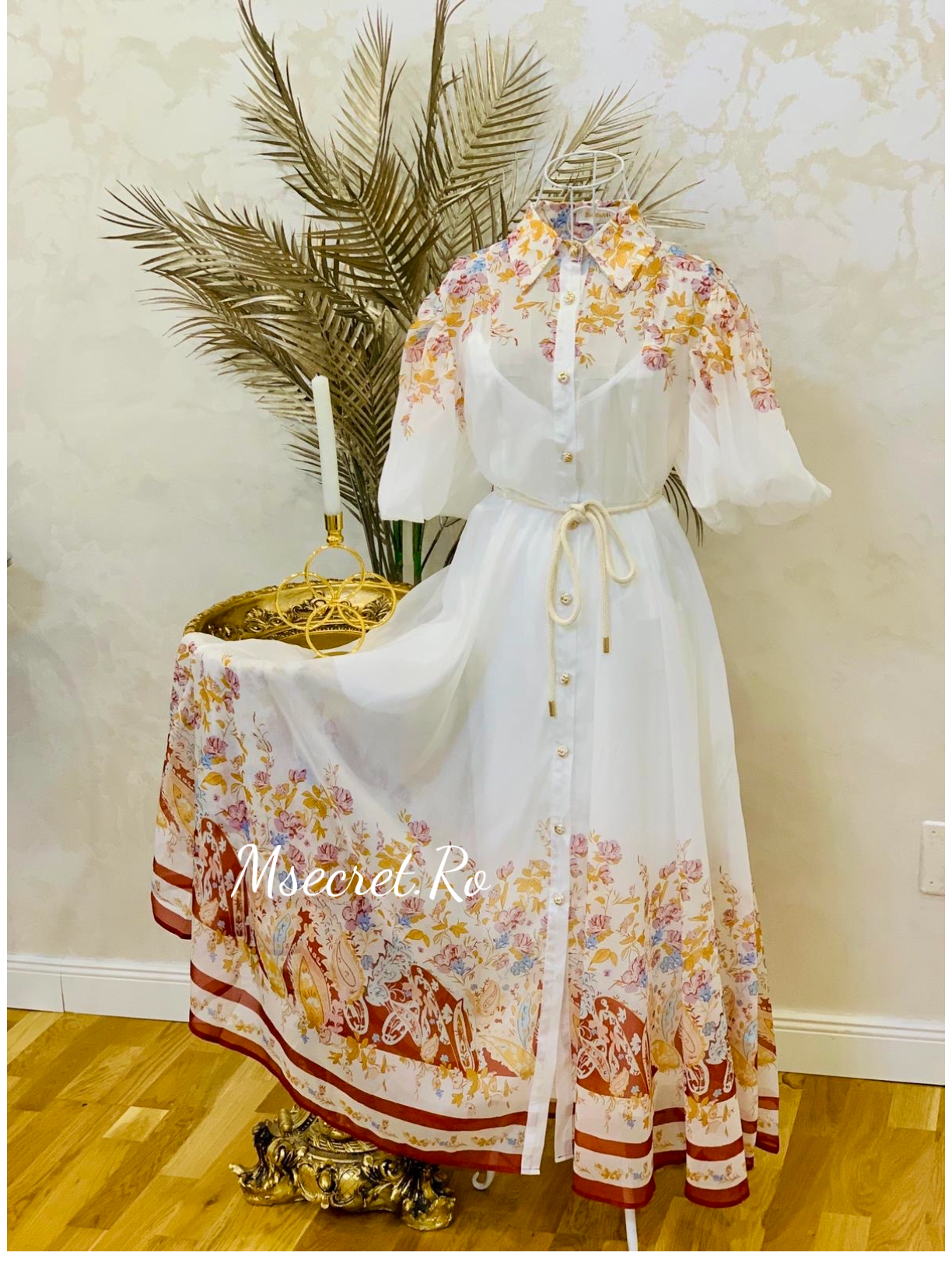 Rochie alba cu flori Anne