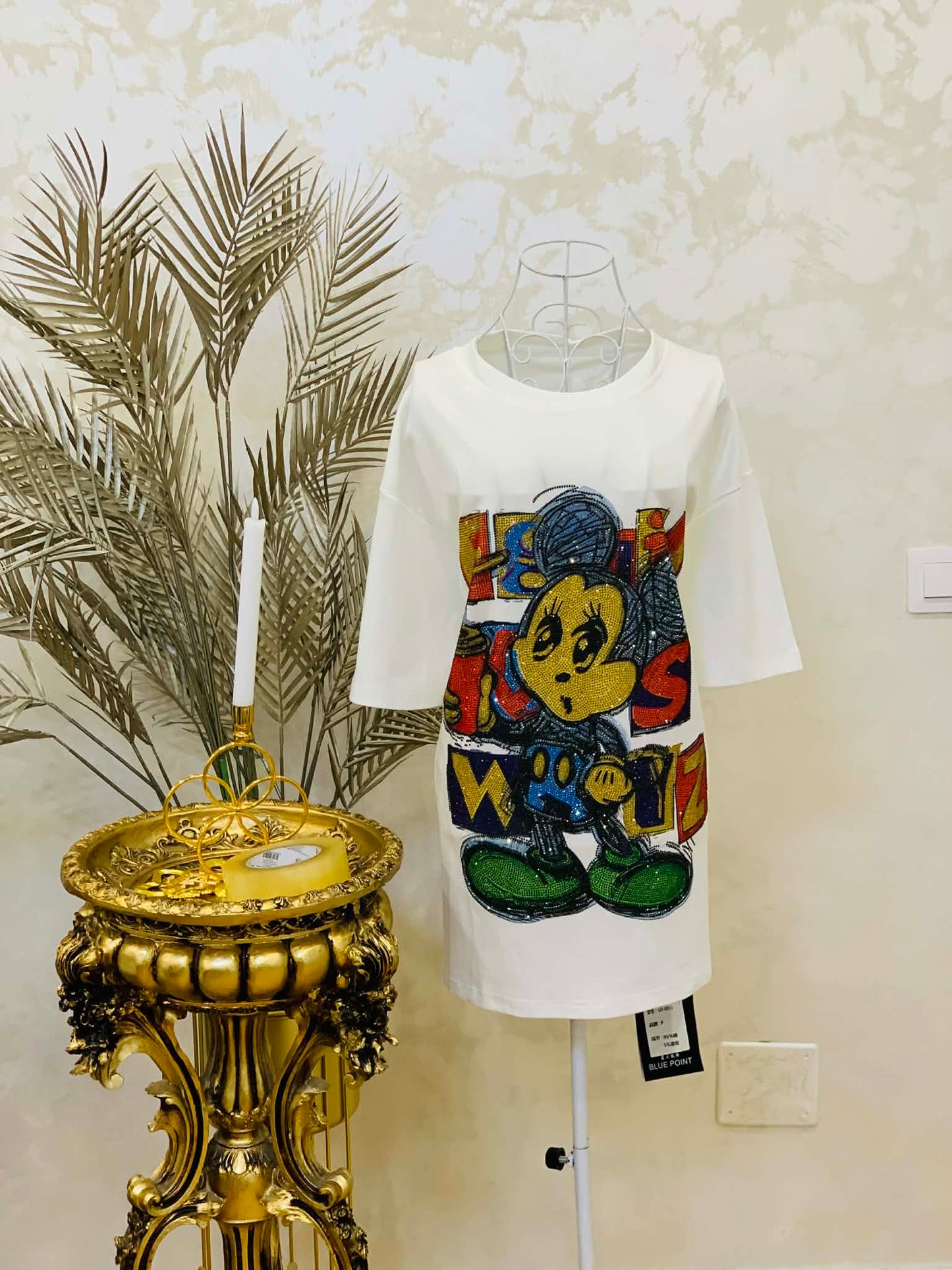 Tricou alb din bumbac cu pietre