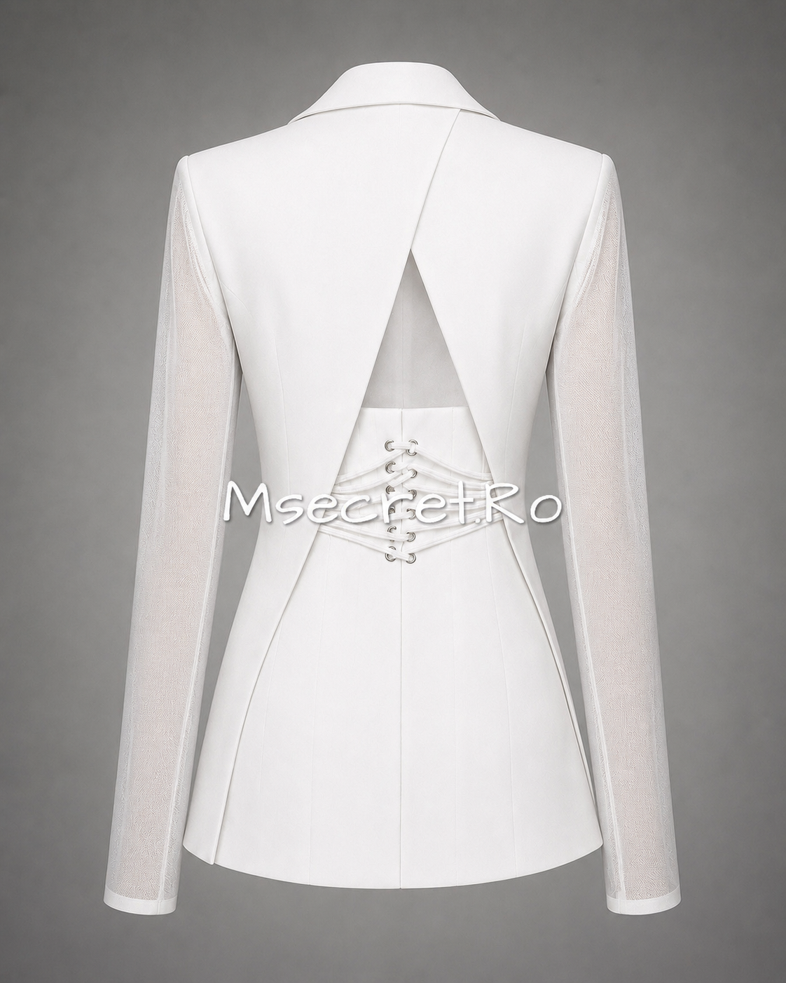 White blazer with sheer sleeves