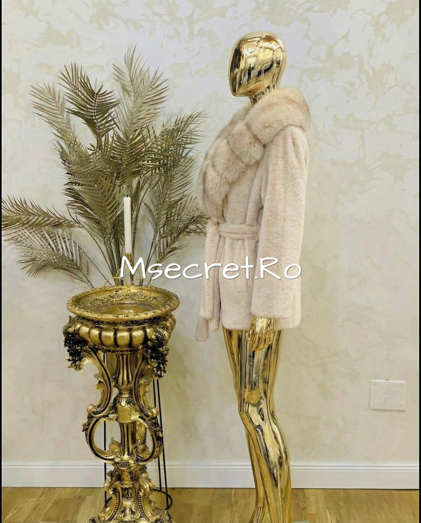 Alcantara fur coat with natural fox collar and cuffs