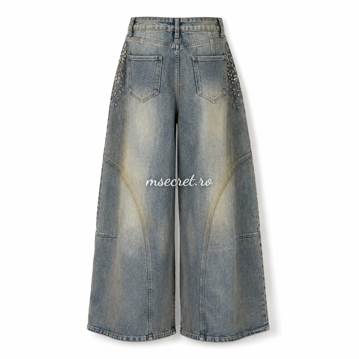 Blugi largi din denim spalacit cu pietricele