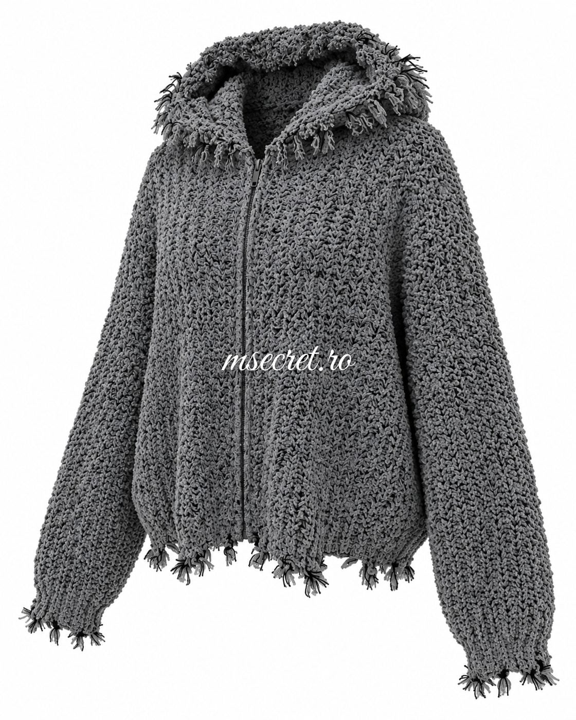 Bluza gri cu gluga si fermoar - vedere din lateral