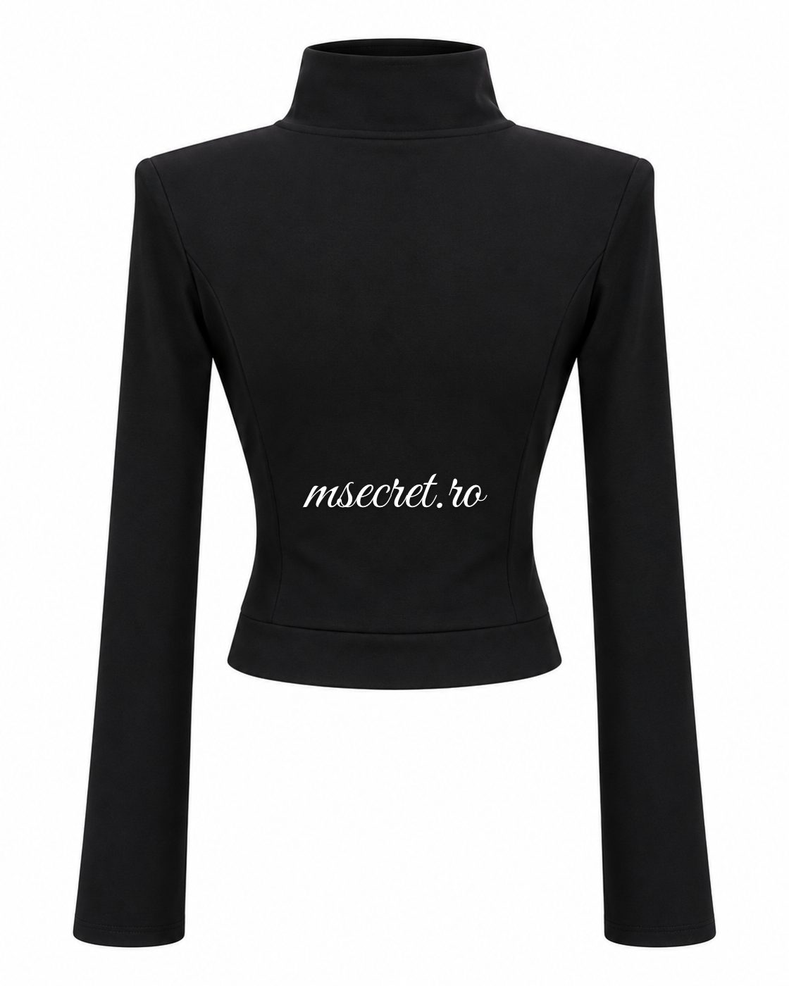 Bluza neagra din bumbac elastic cu fermoar si cruce - vedere din spate