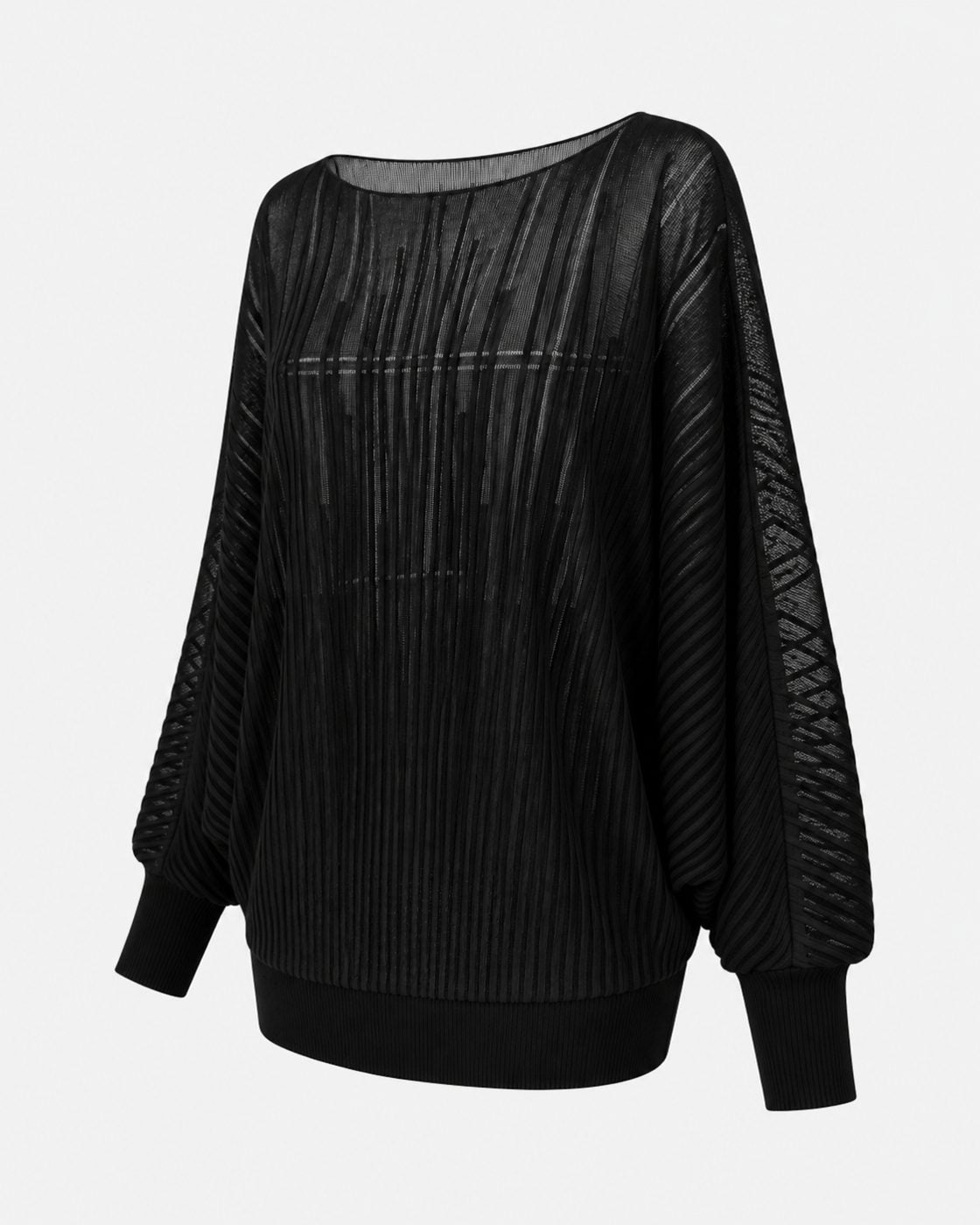 Pulover negru transparent cu dungi - vedere din lateral