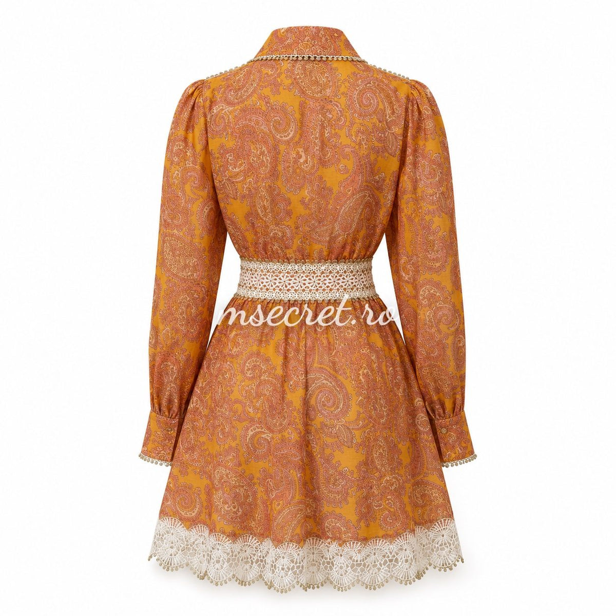 Set portocaliu cu camasa si fusta cu imprimeu paisley