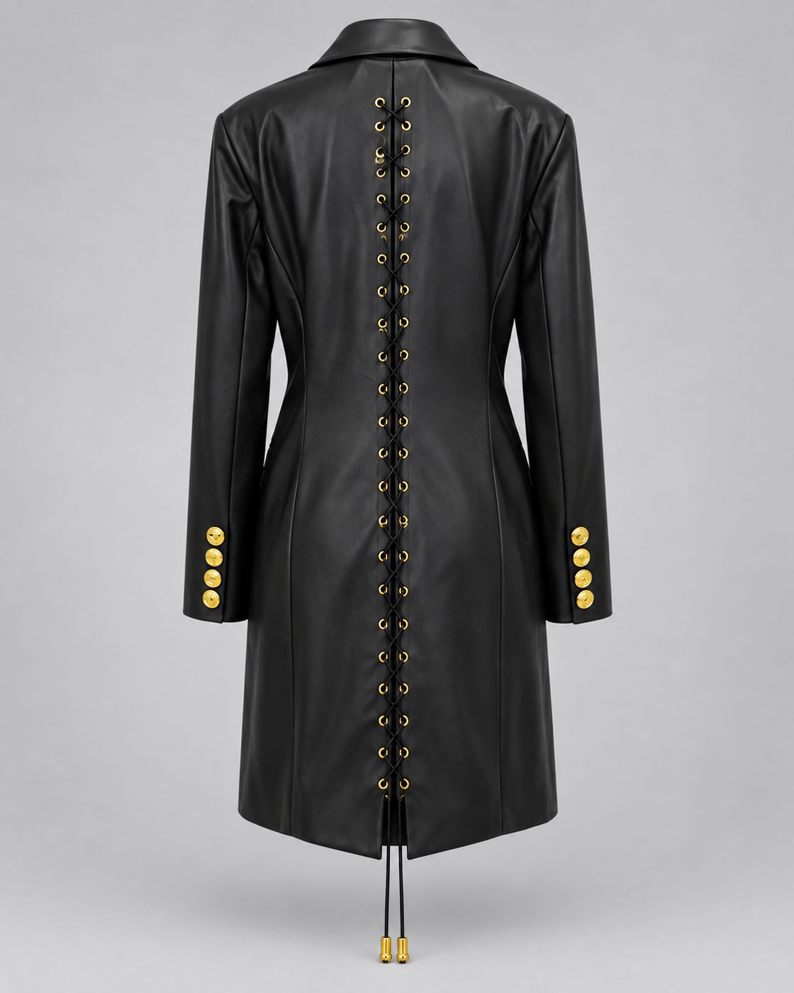 Trench lung oversized din piele eco cu lacat auriu