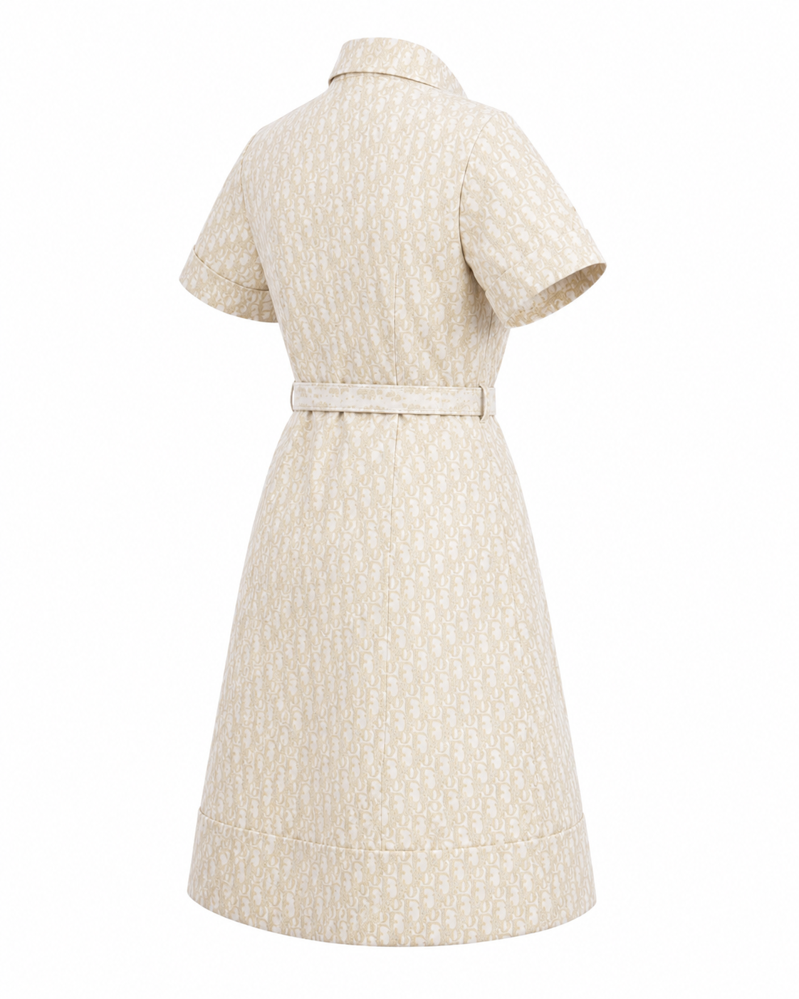 Rochie tip camasa ivory cu imprimeu monogram si detalii aurii