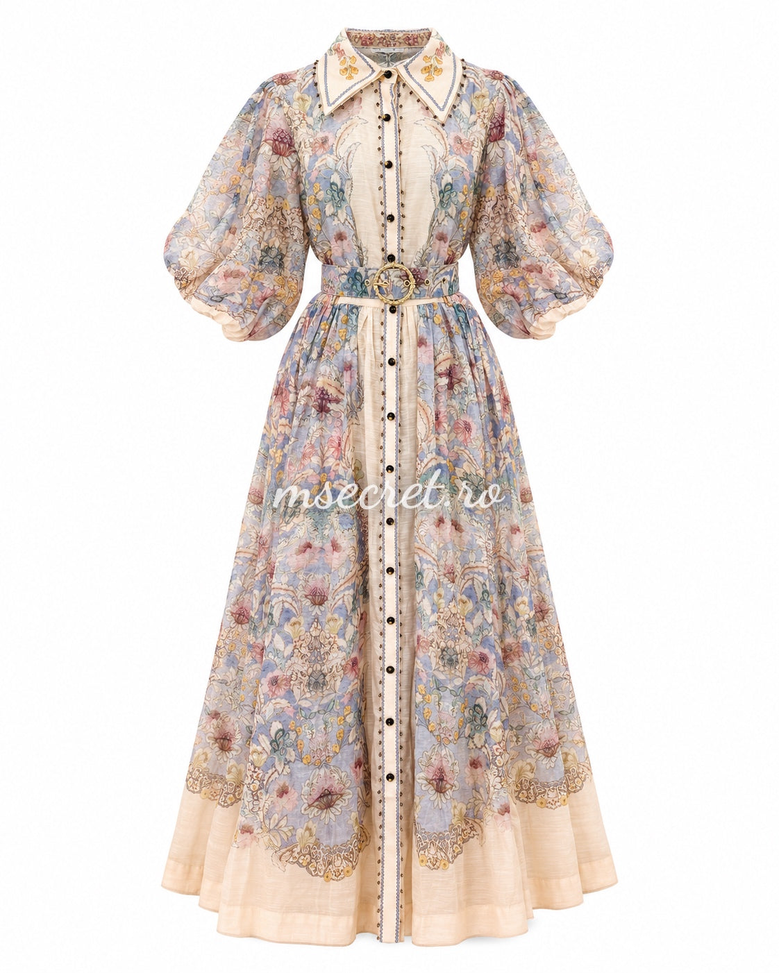Long linen dress with floral print