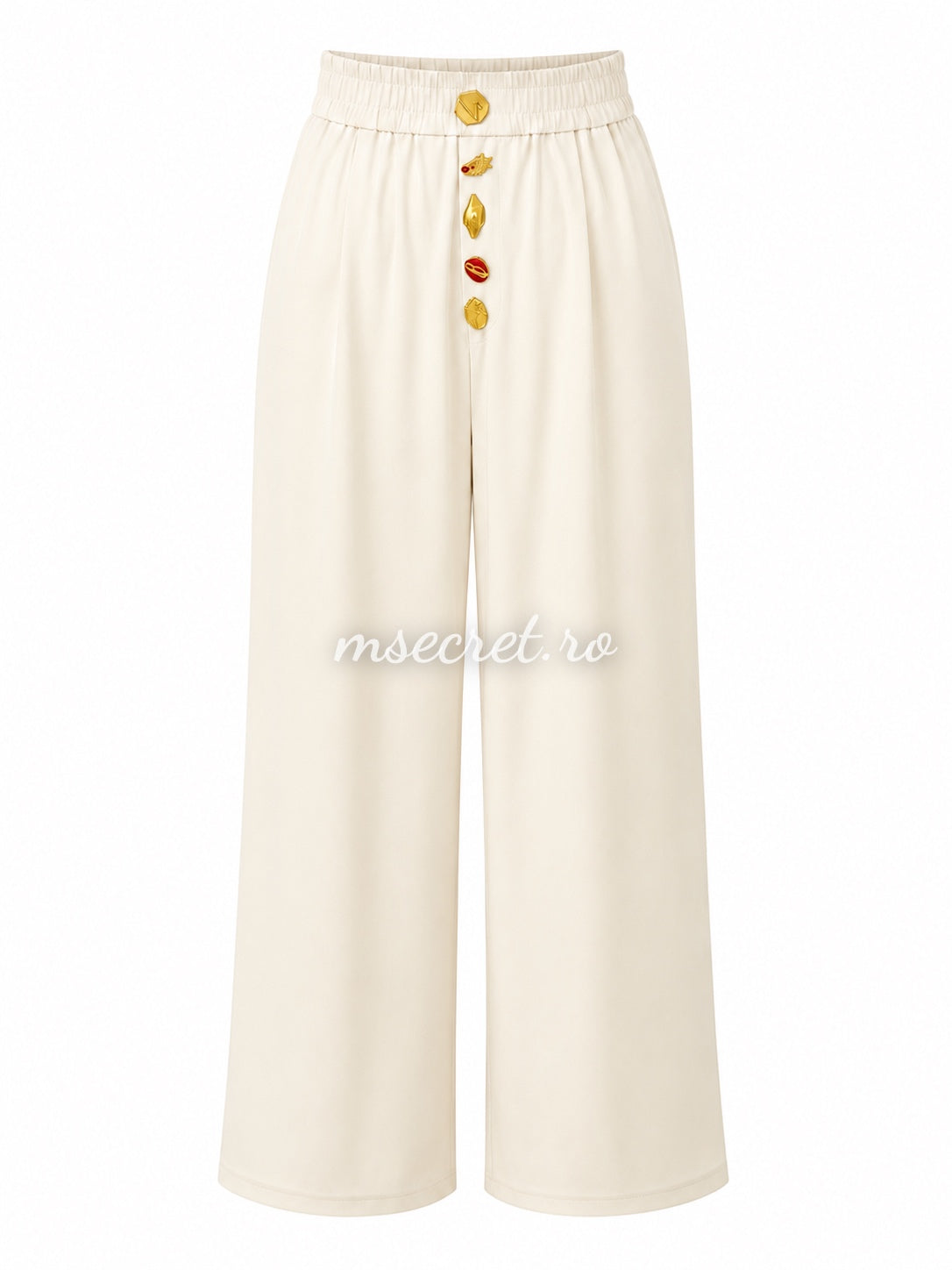 Cream set with blazer-style top and wide-leg trousers