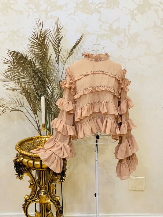 Bluza bej cu volane si pietre