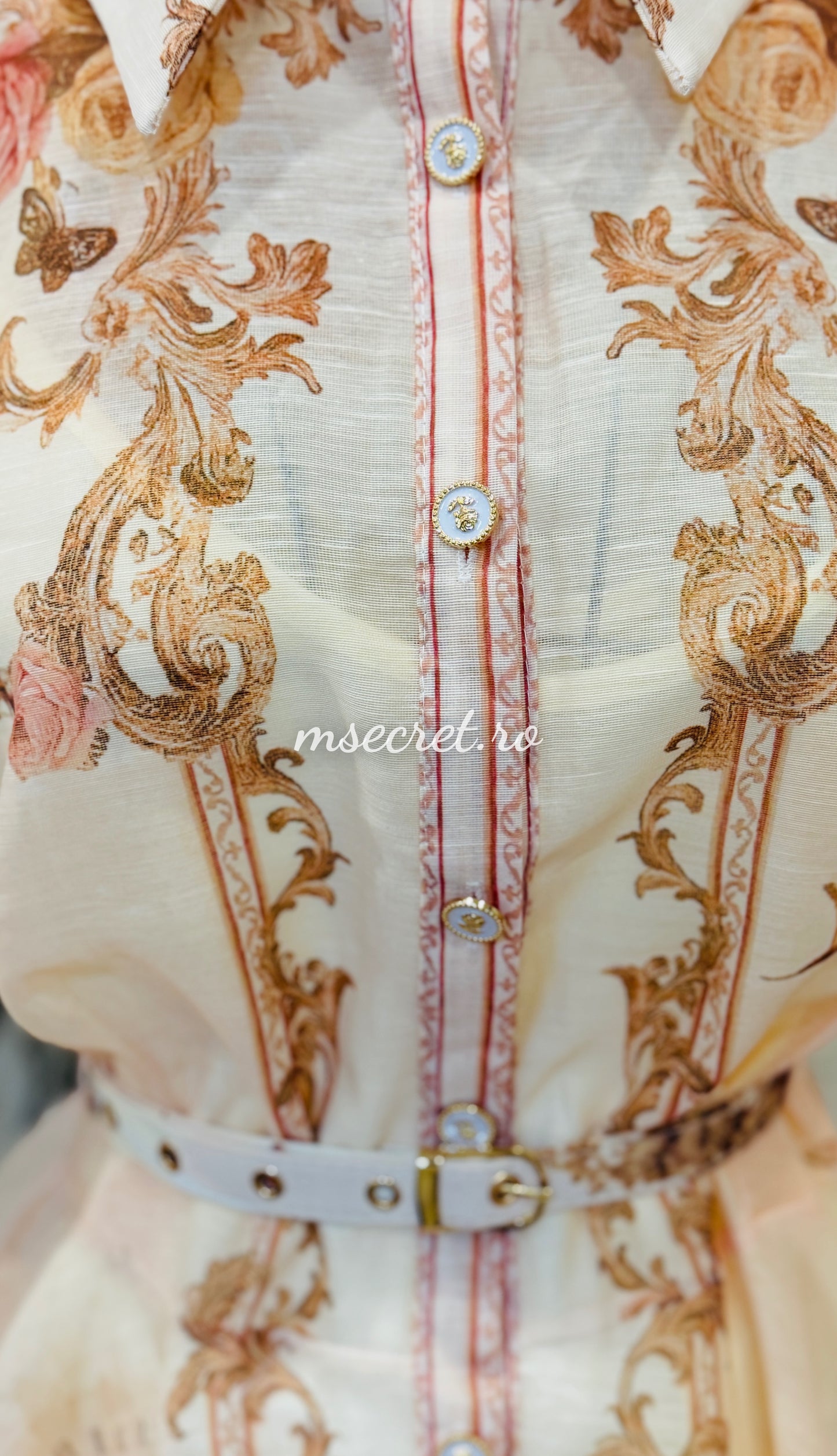 Rochie bej din in cu maneca lunga