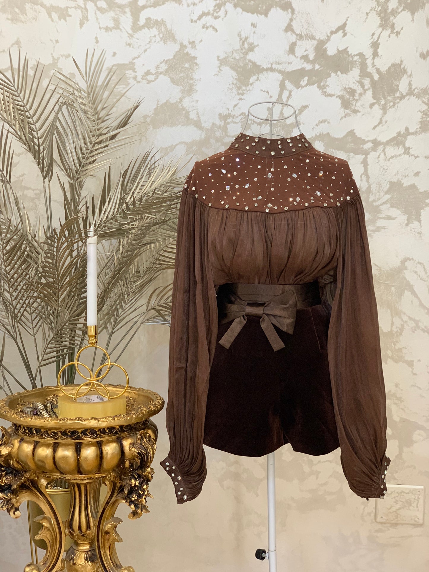 Brown velvet shorts