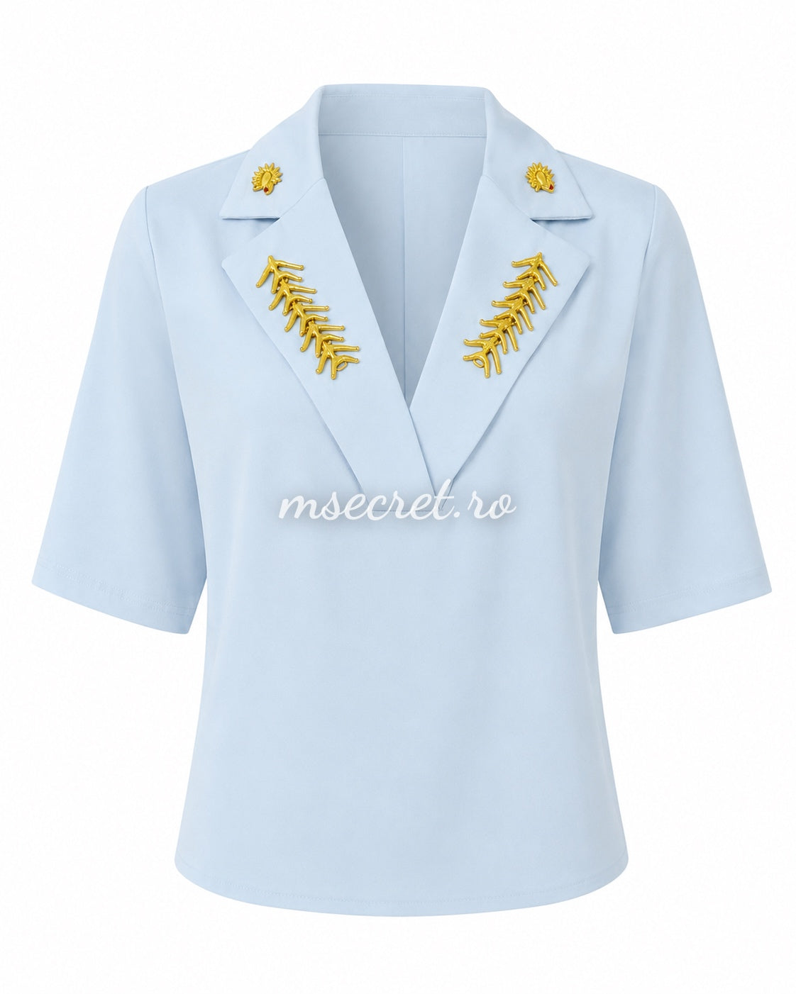 Blue set with blazer-style top and wide-leg trousers