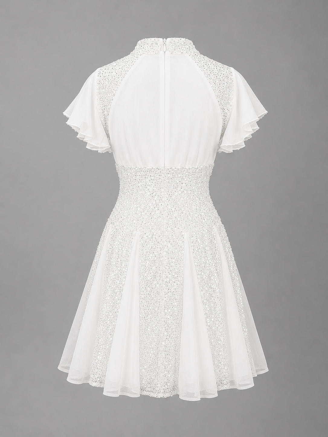 Rochie alba eleganta cu paiete si decolteu in V