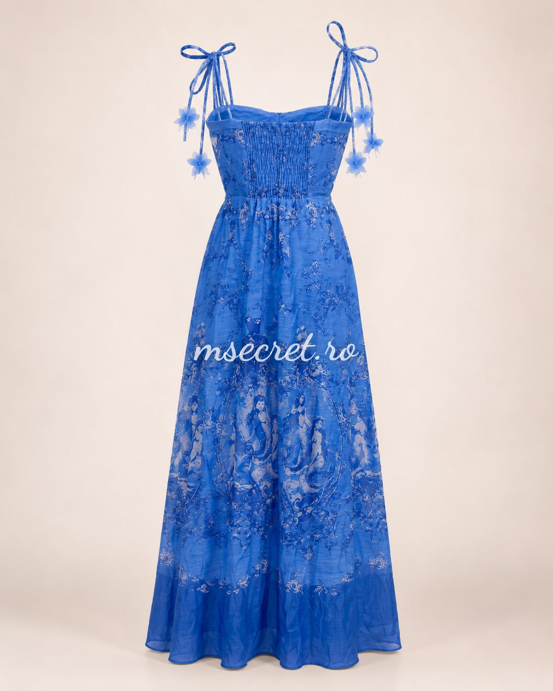 Blue long linen dress with corset and adjustable straps