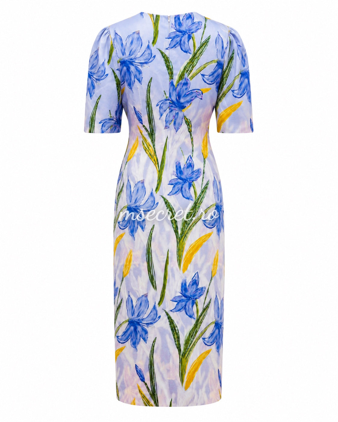 Rochie midi cu imprimeu floral albastru