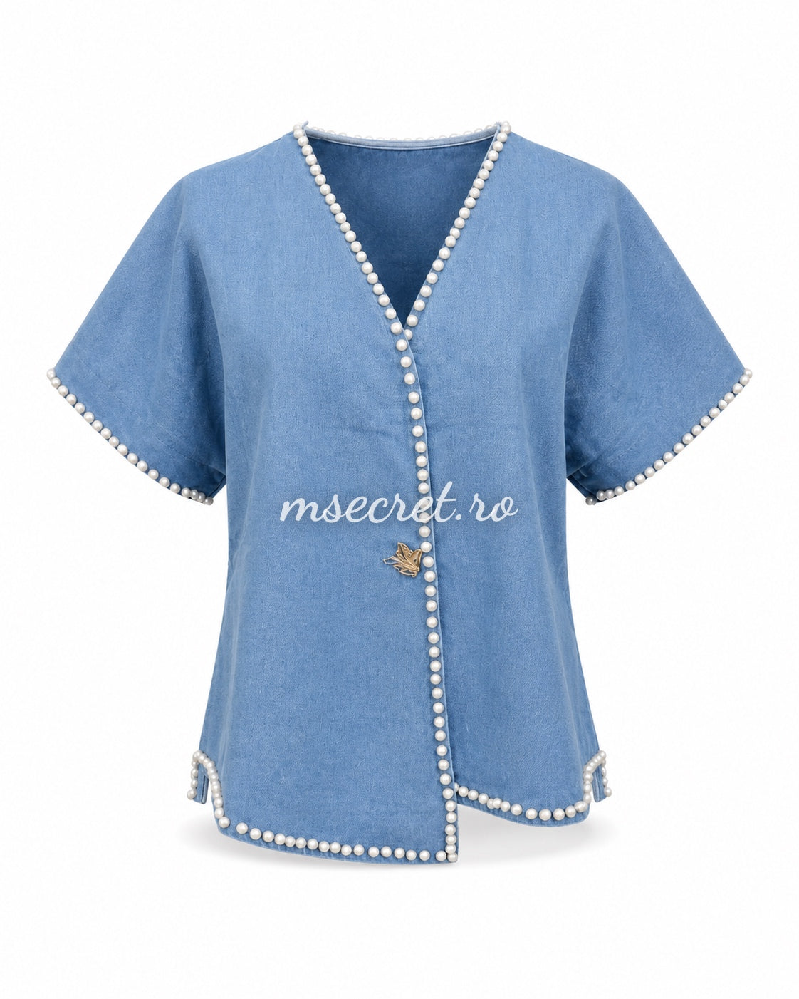 Vesta denim blue cu perle
