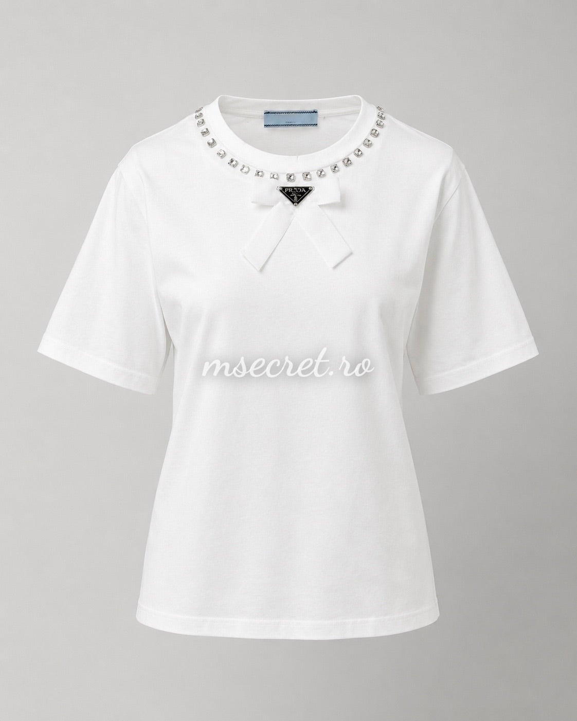 Tricou alb din bumbac cu funda