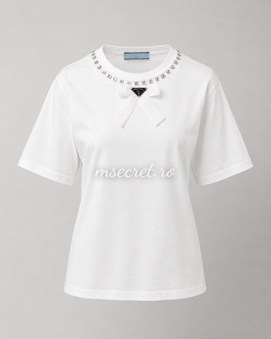 White cotton T-shirt with bow