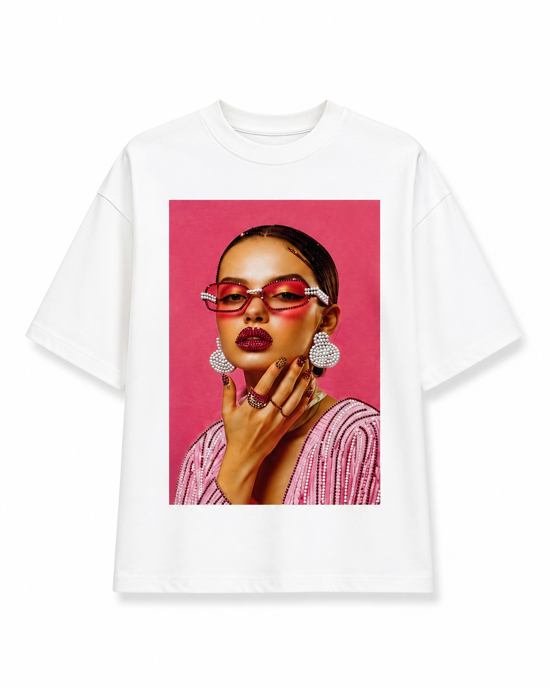 Tricou alb din bumbac cu imprimeu fashion