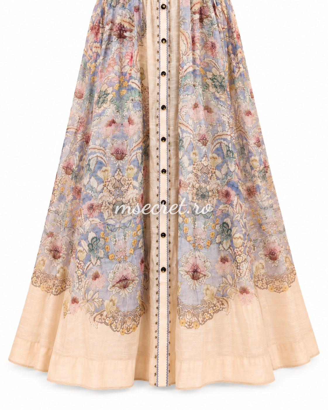 Long linen dress with floral print
