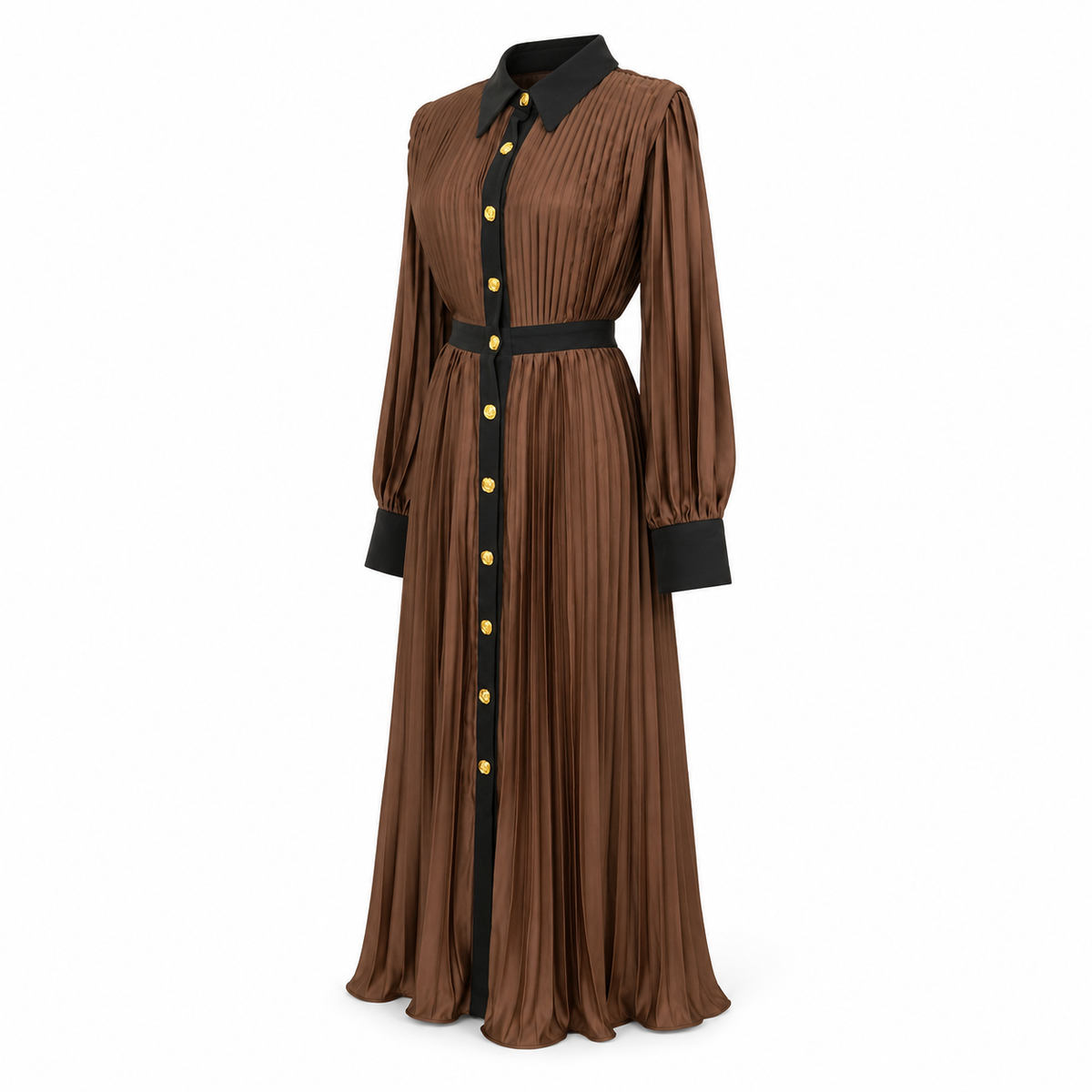 Premium satin midi dress in brown