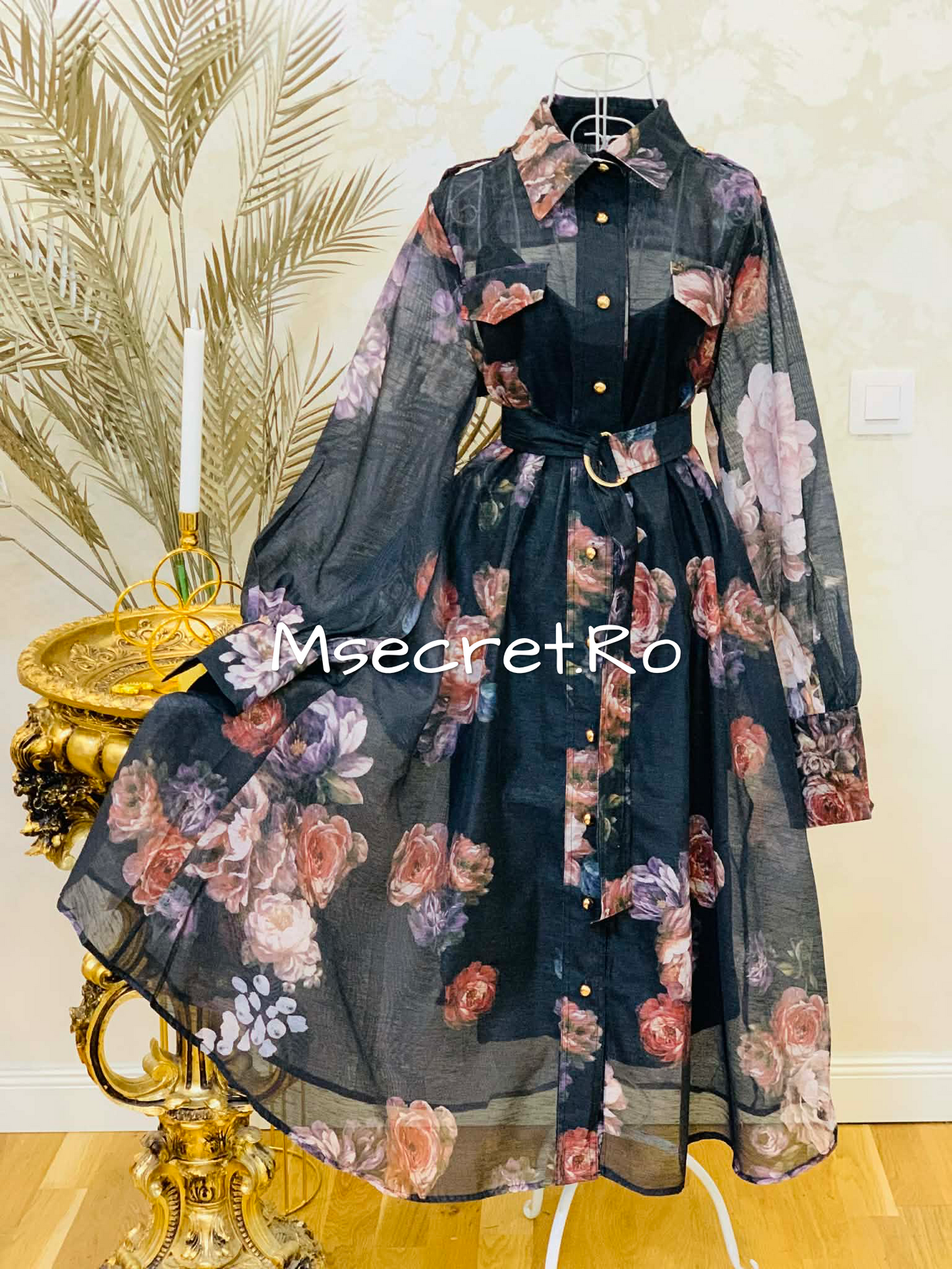 Rochie din in cu imprimeu floral