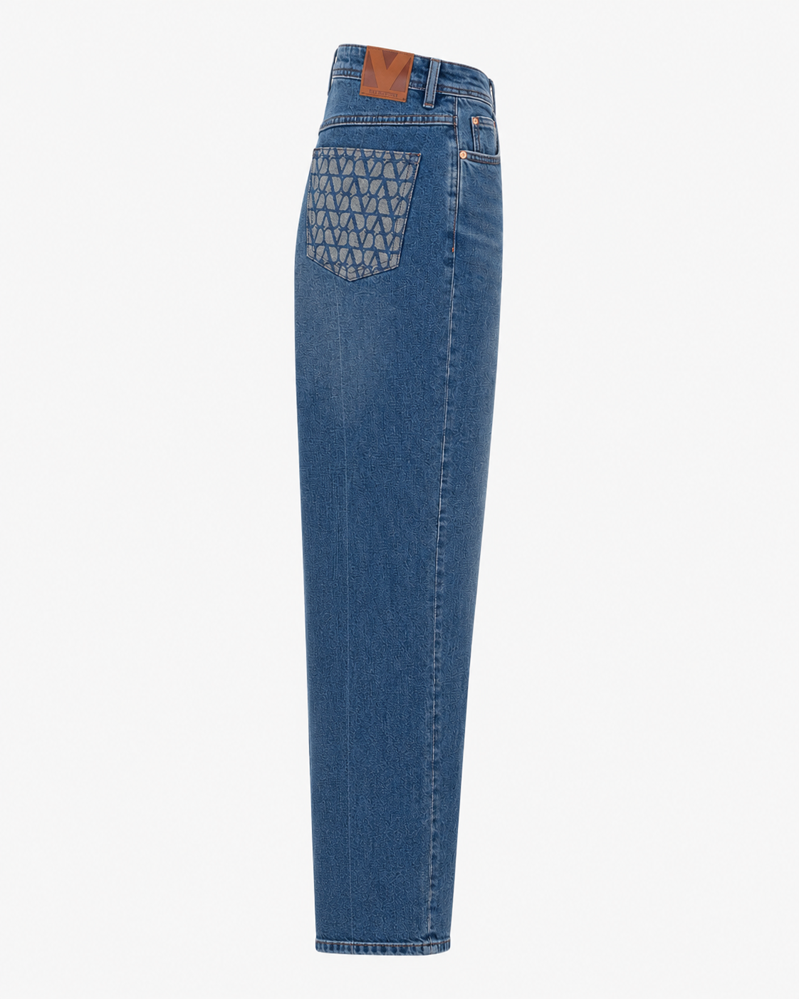 Blugi drepti din denim albastru cu talie inalta