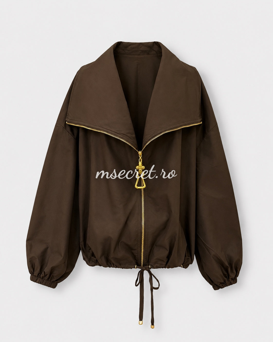 Jacheta maro din bumbac cu fermoar auriu și mâneci oversized