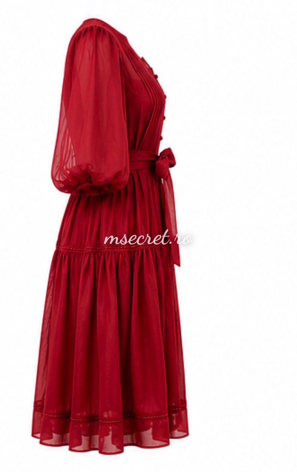 Rochie burgundy eleganta cu maneci bufante
