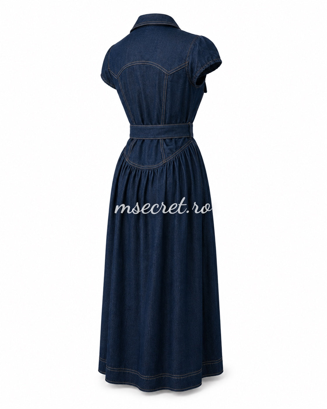 Rochie midi albastra din denim cu nasturi aurii