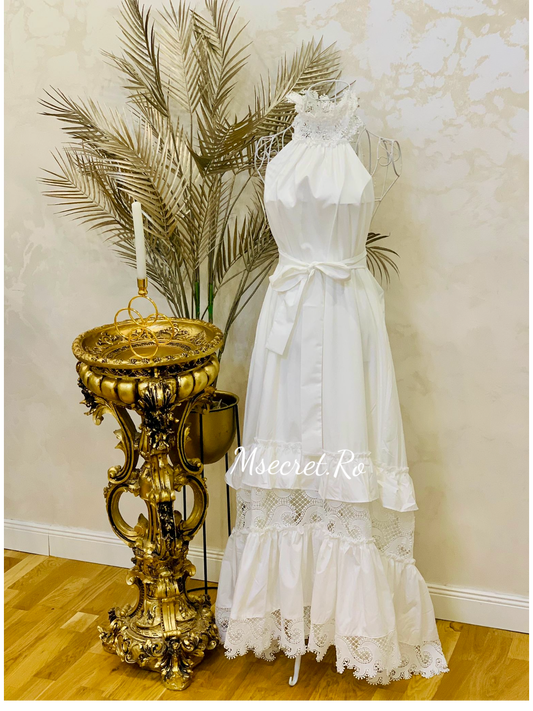 Rochie lunga alba cu dantela