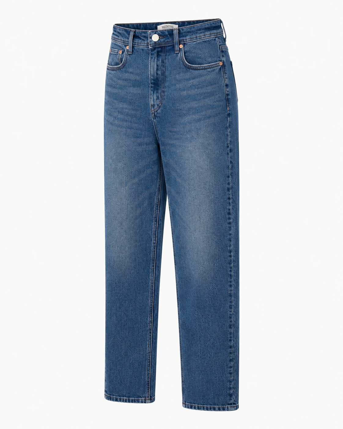 Blugi drepti din denim albastru cu talie inalta