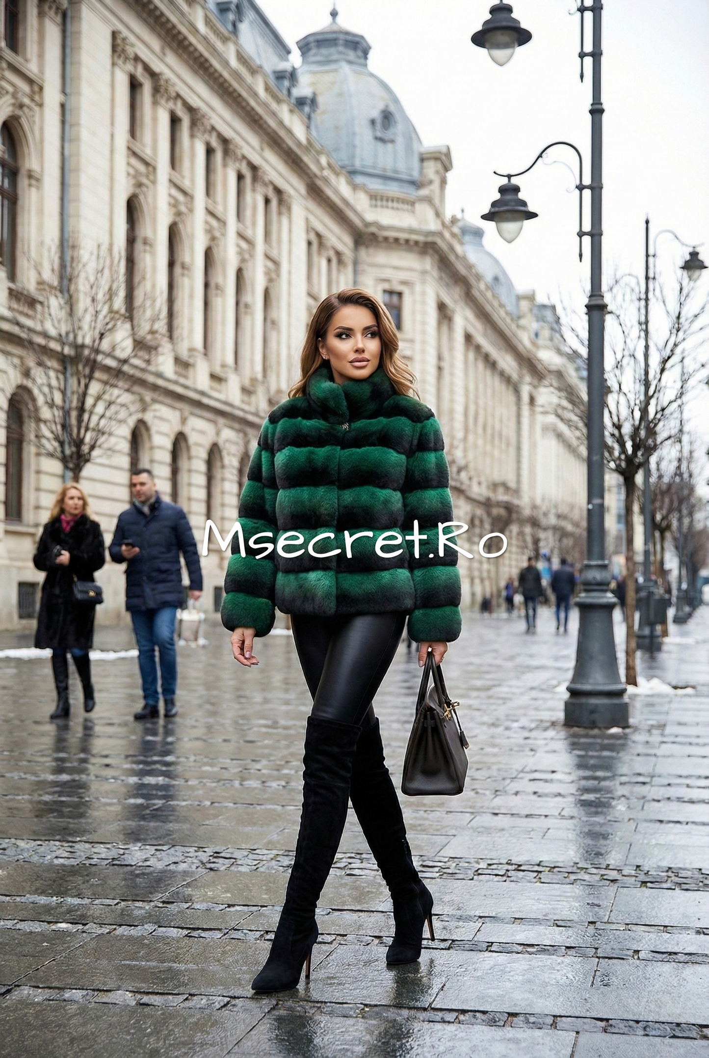 Green natural chinchilla fur coat