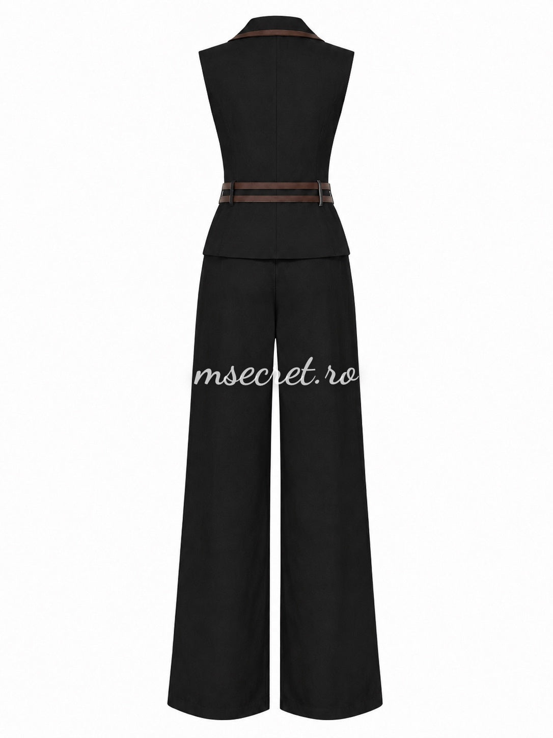 Compleu din in negru cu pantaloni palazzo