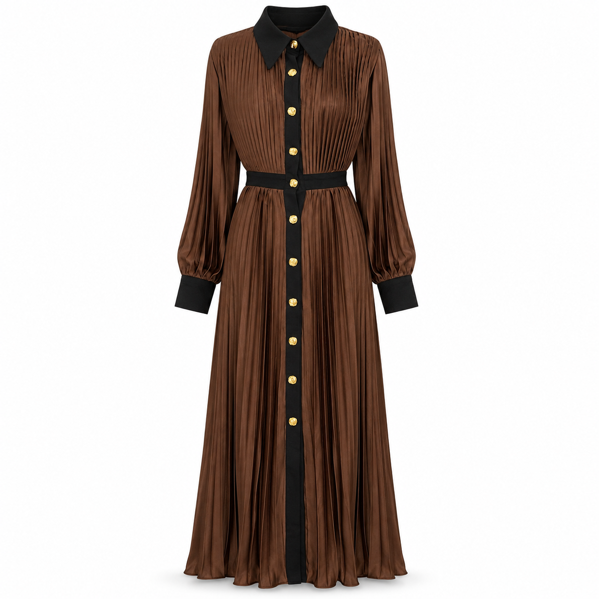 Premium satin midi dress in brown