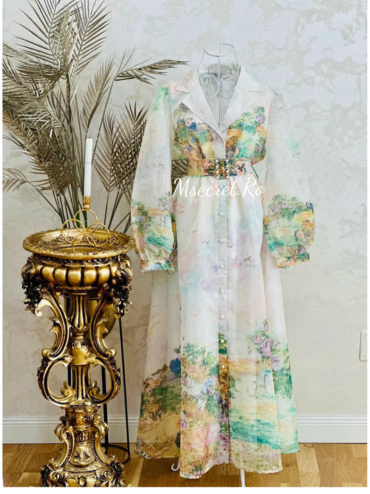 Rochie lunga cu imprimeu pictural