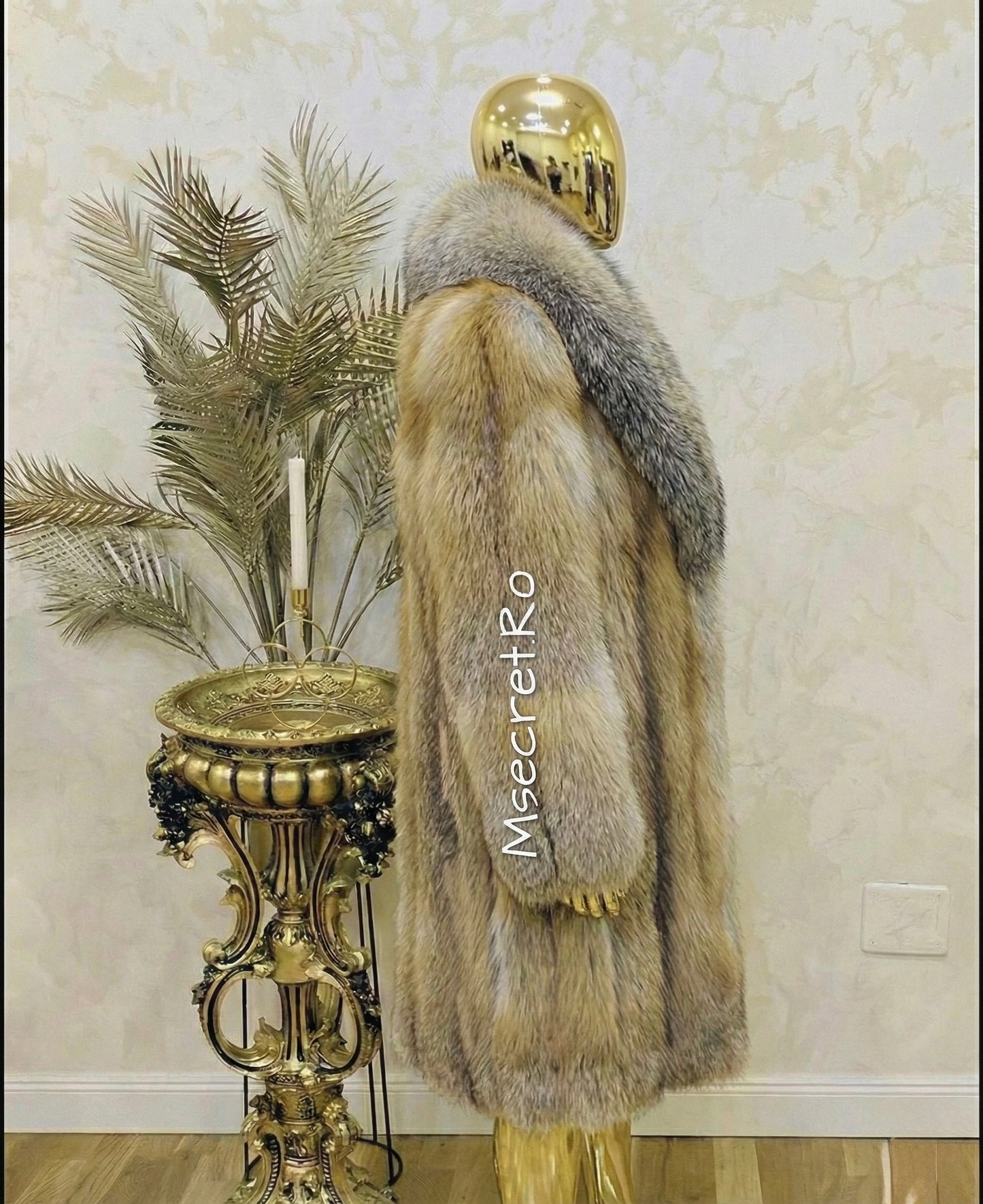 Luxury long brown natural fur coat