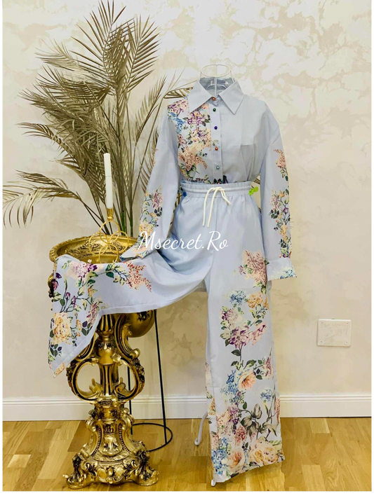 Compleu din in și bumbac cu imprimeu floral