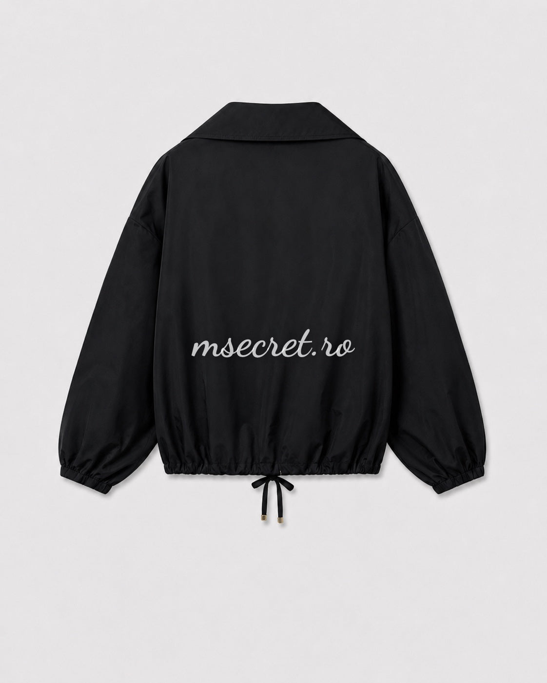 Black cotton jacket with gold zipper and oversized sleeves