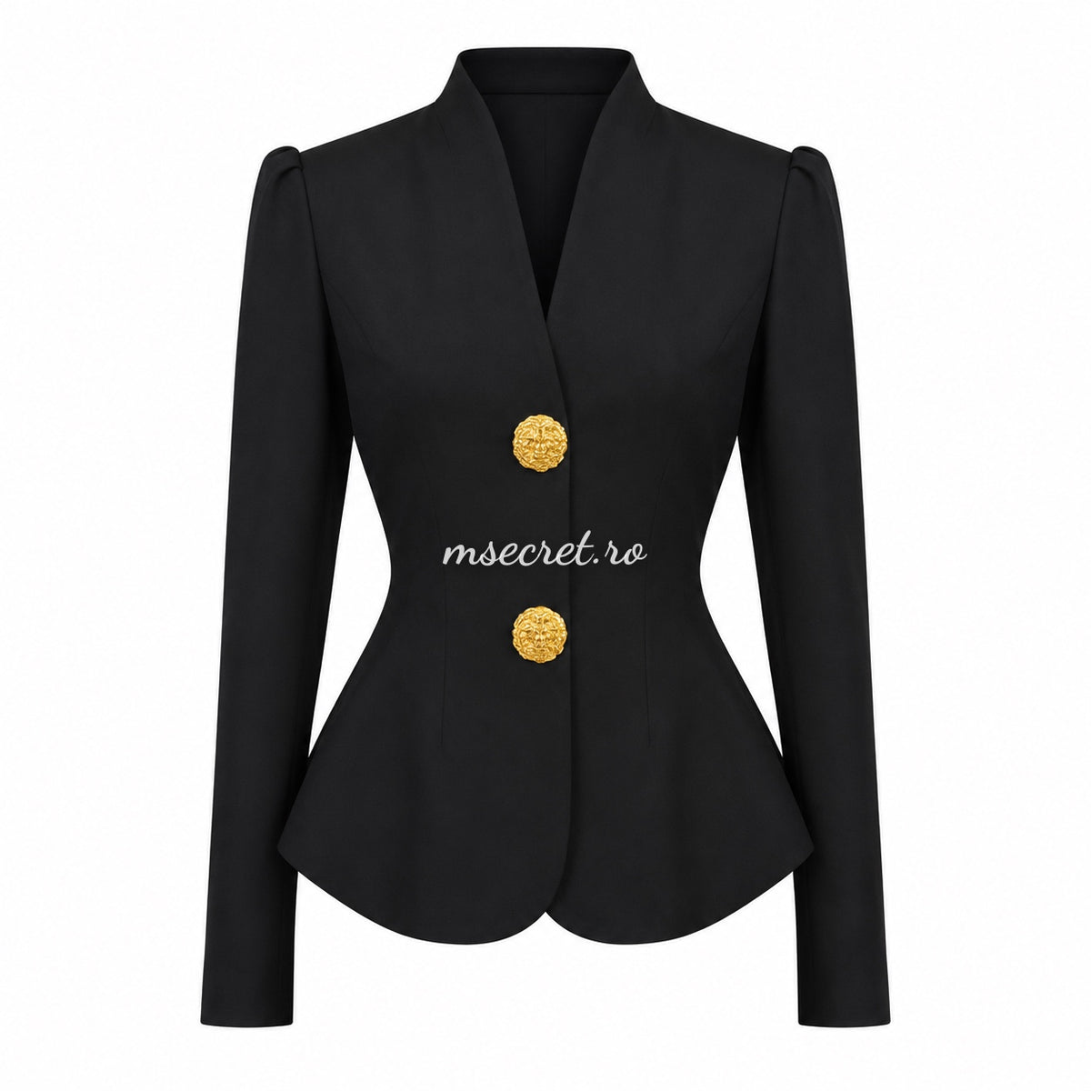 Compleu negru cu sacou cambrat si pantaloni evazati