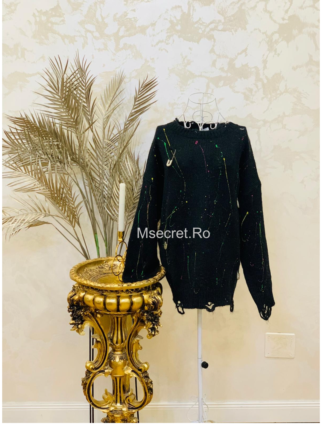 Pulover din lana Oversized cu Detalii Statement