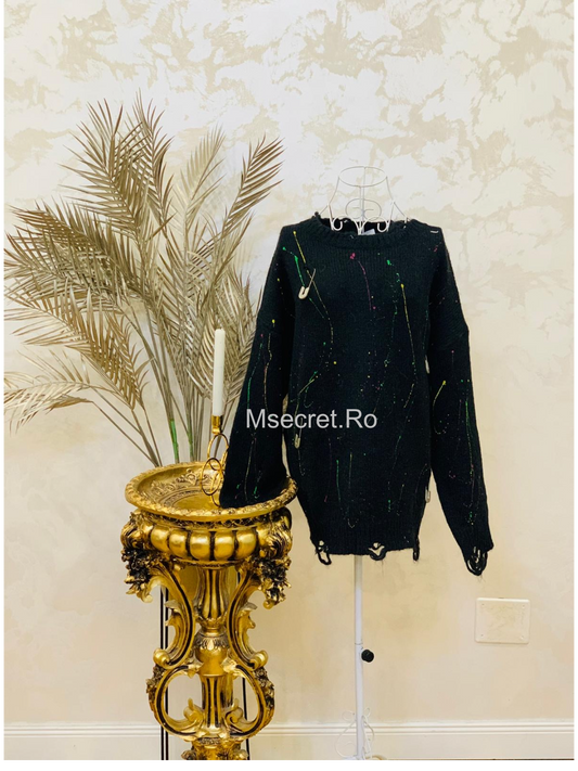 Pulover din lana Oversized cu Detalii Statement