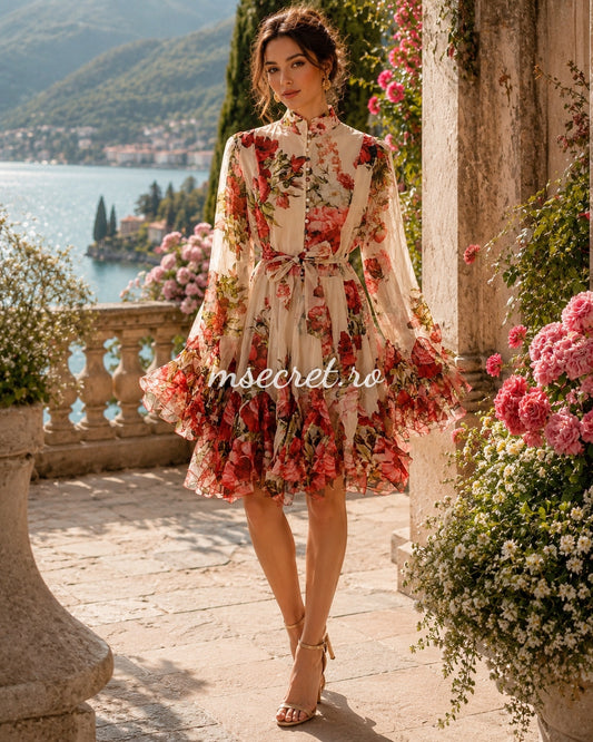 Rochie vaporoasa cu imprimeu floral Rosa