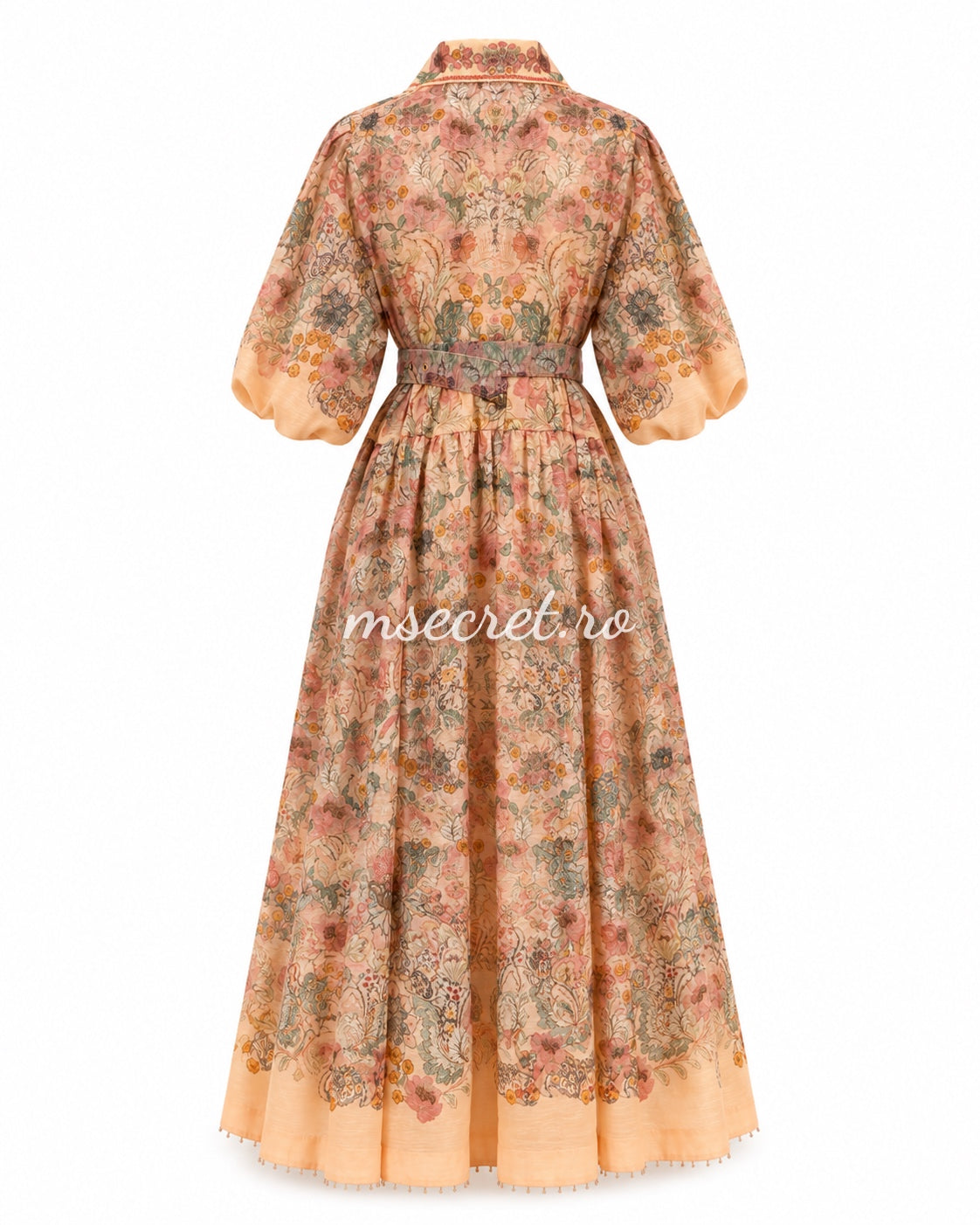 Rochie lunga din in cu imprimeu floral pastel