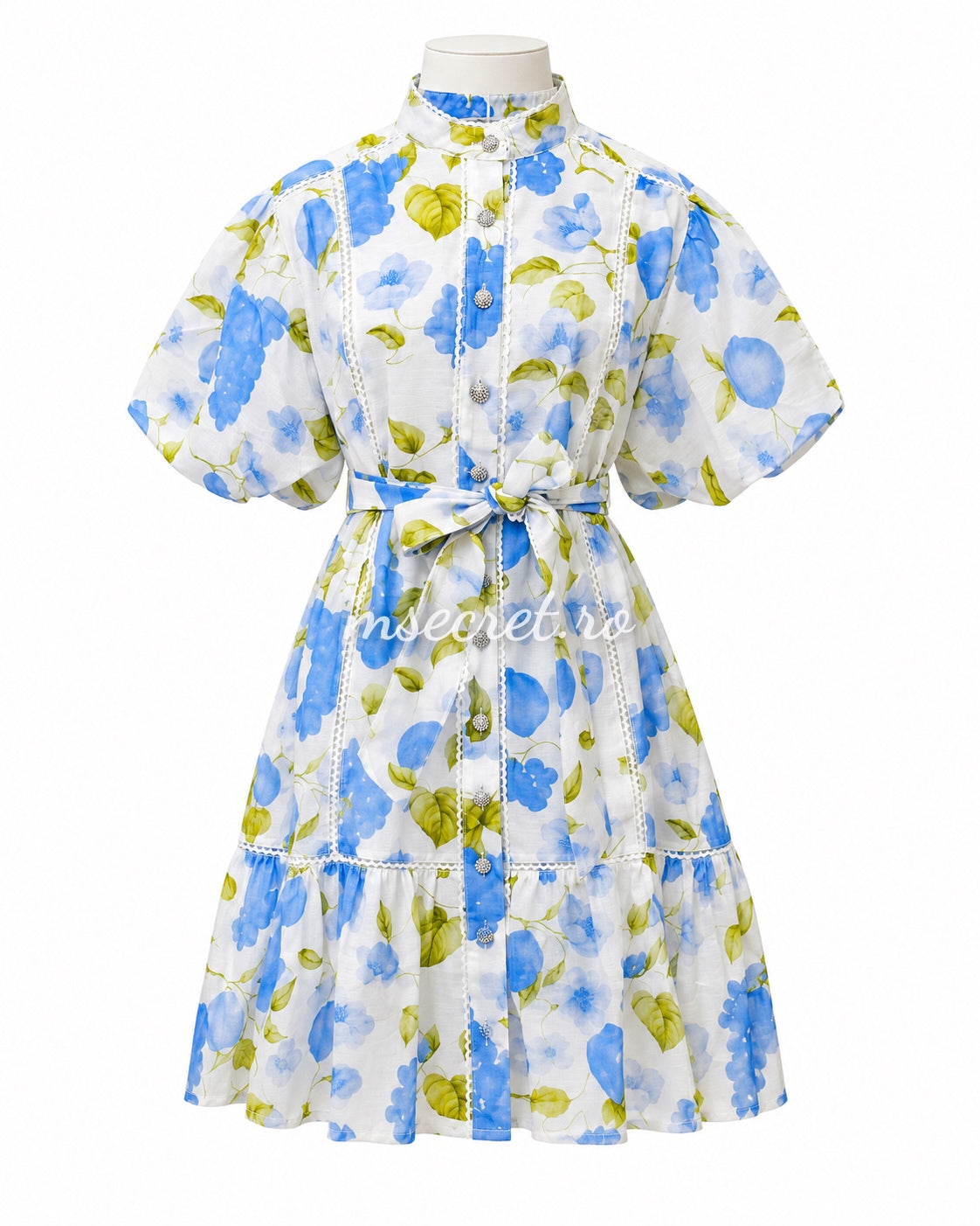 Rochie blue din in cu maneci scurte